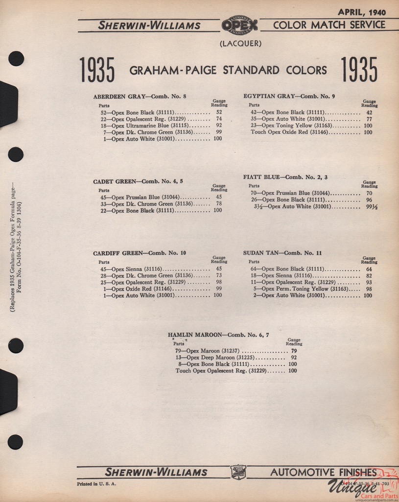 1935 Graham Paint Charts Williams 2